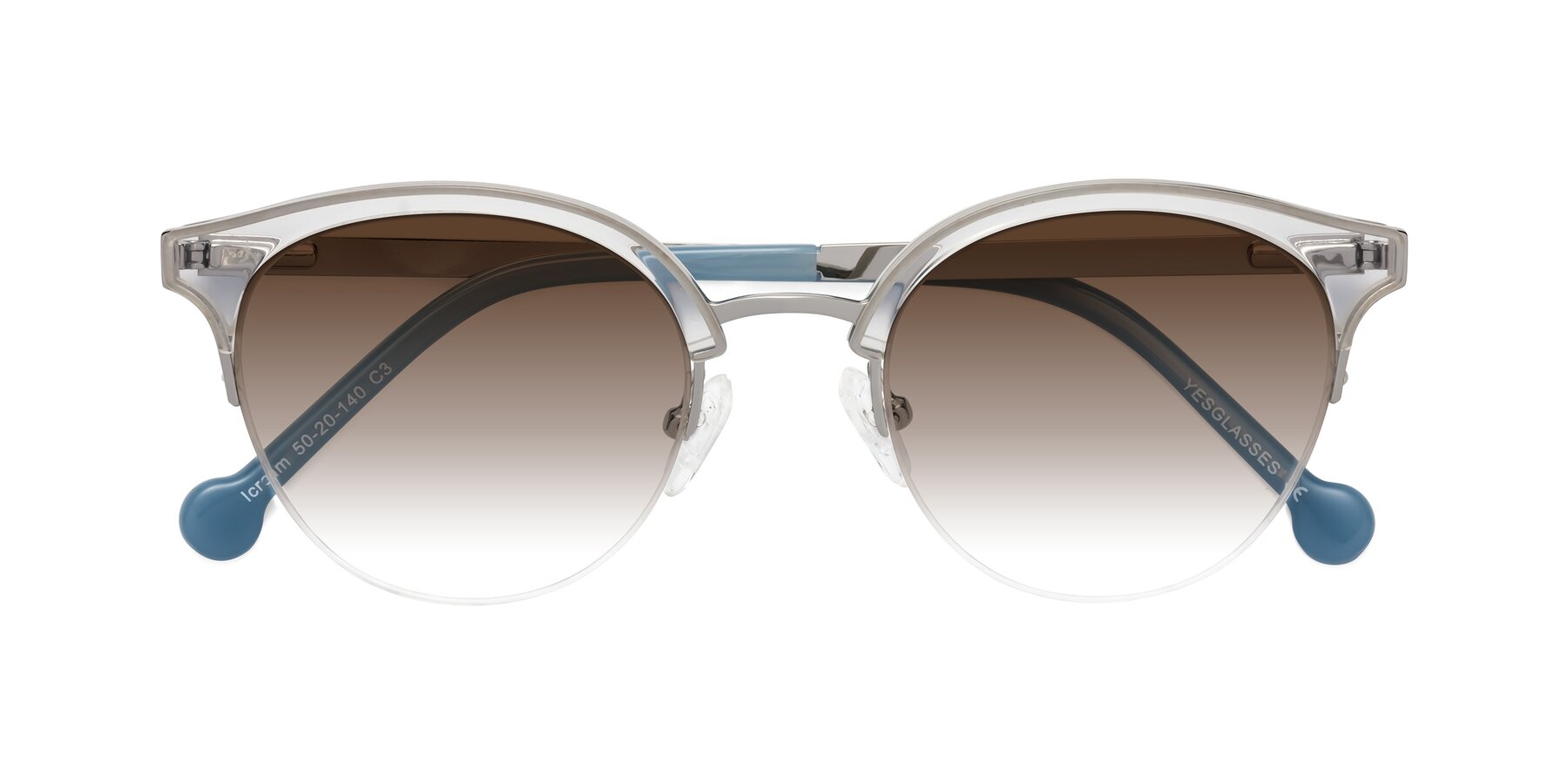 Folded Front of Icream in Clear-Silver with Brown Gradient Lenses