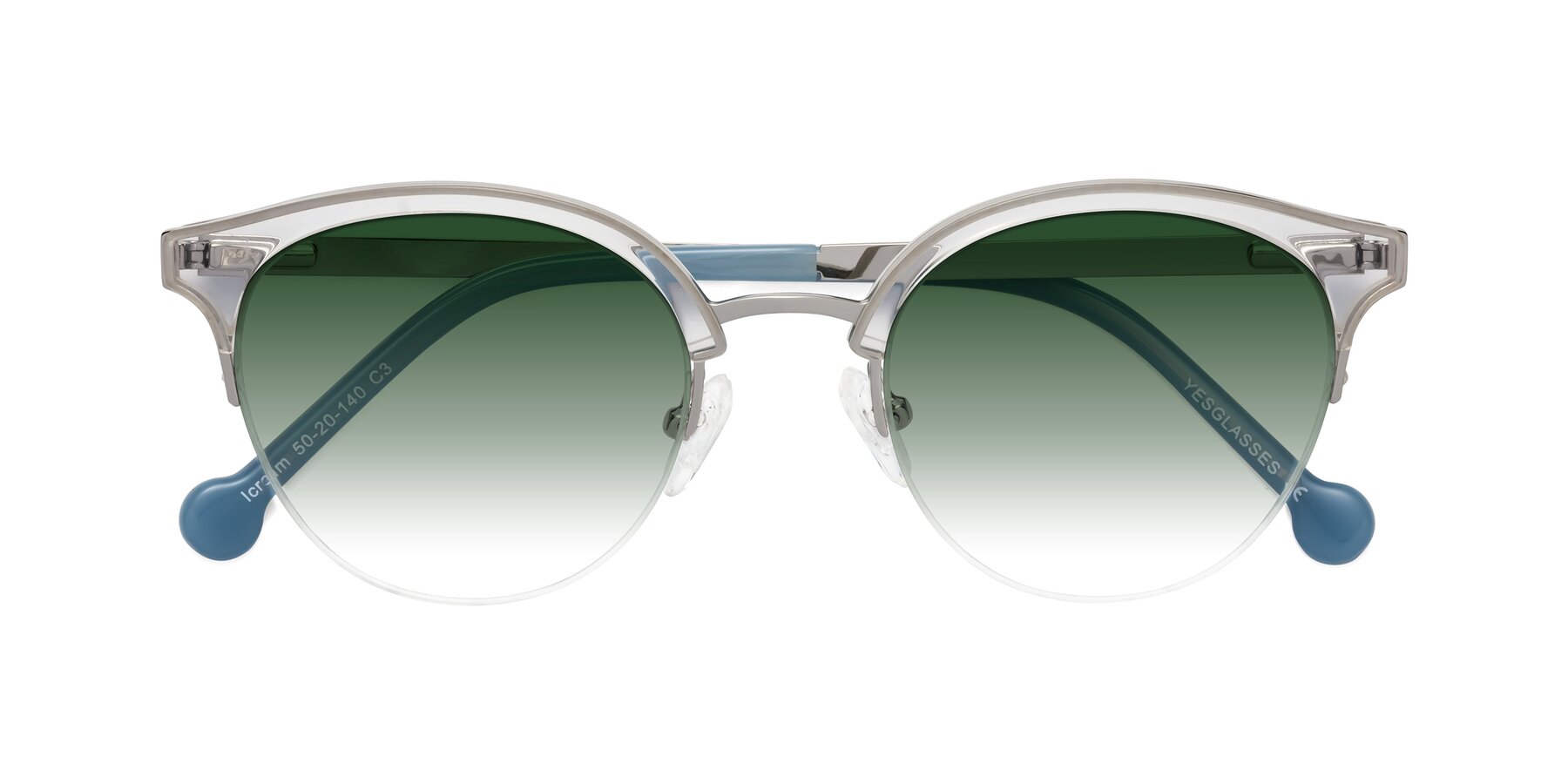 Folded Front of Icream in Clear-Silver with Green Gradient Lenses