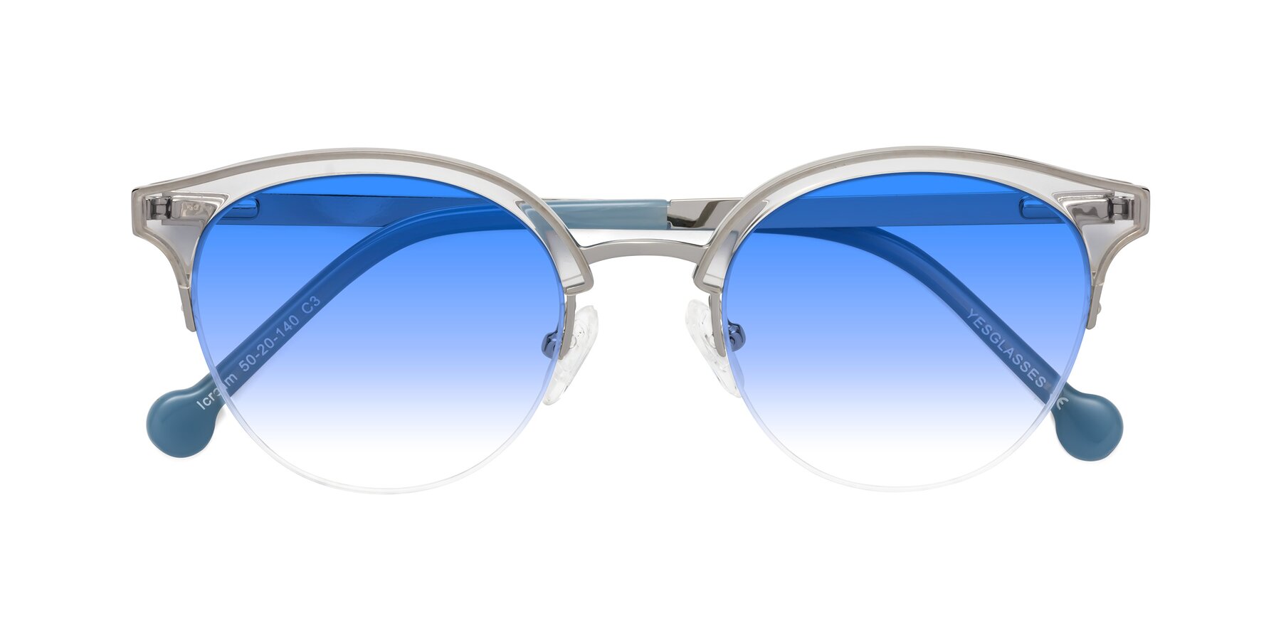 Folded Front of Icream in Clear-Silver with Blue Gradient Lenses