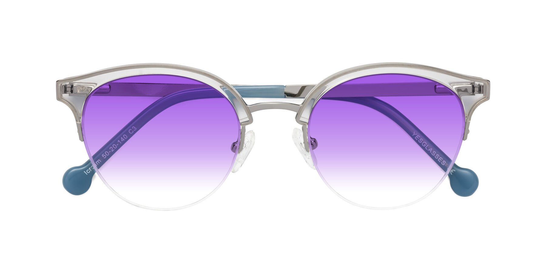 Folded Front of Icream in Clear-Silver with Purple Gradient Lenses