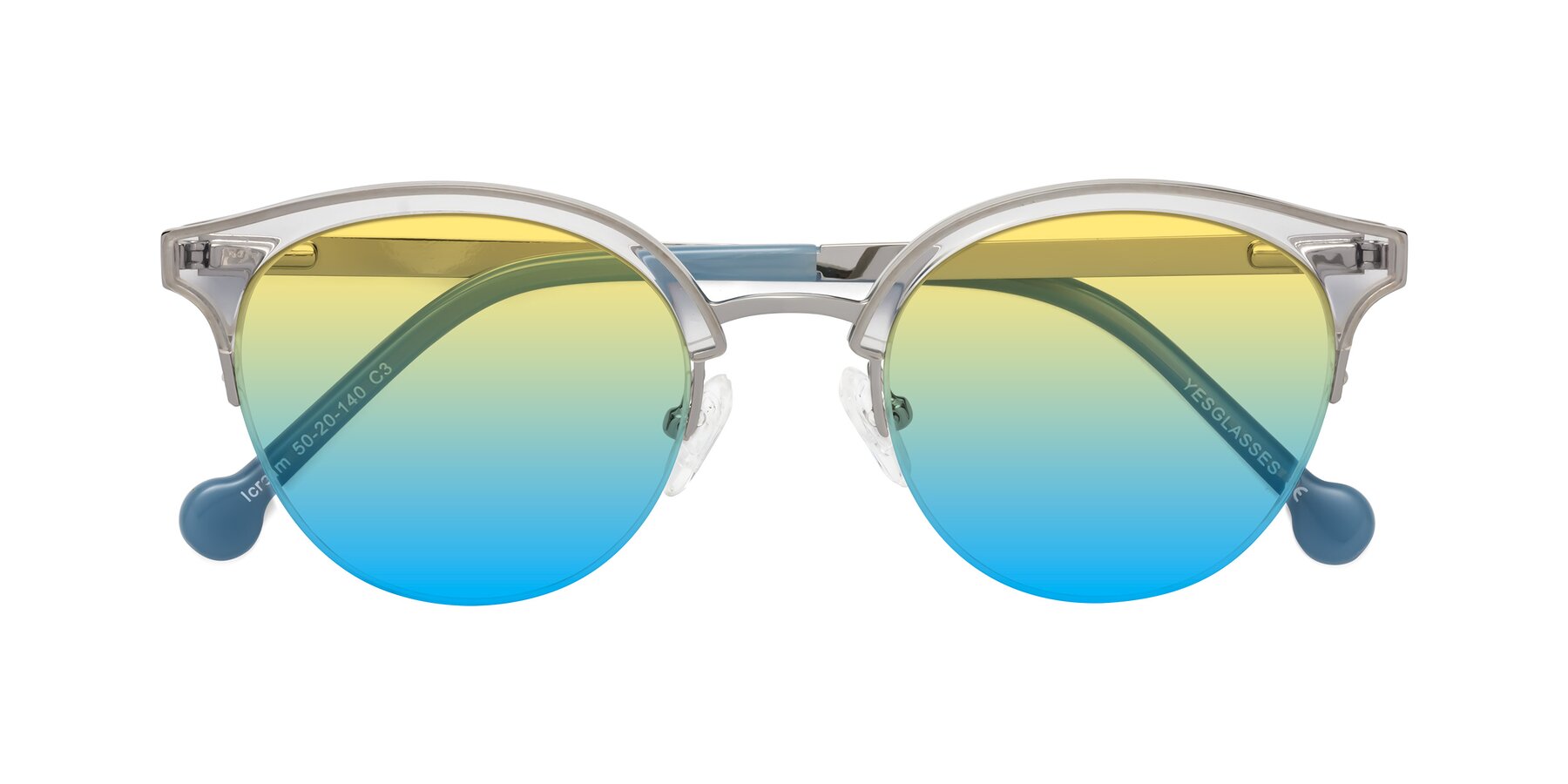 Folded Front of Icream in Clear-Silver with Yellow / Blue Gradient Lenses