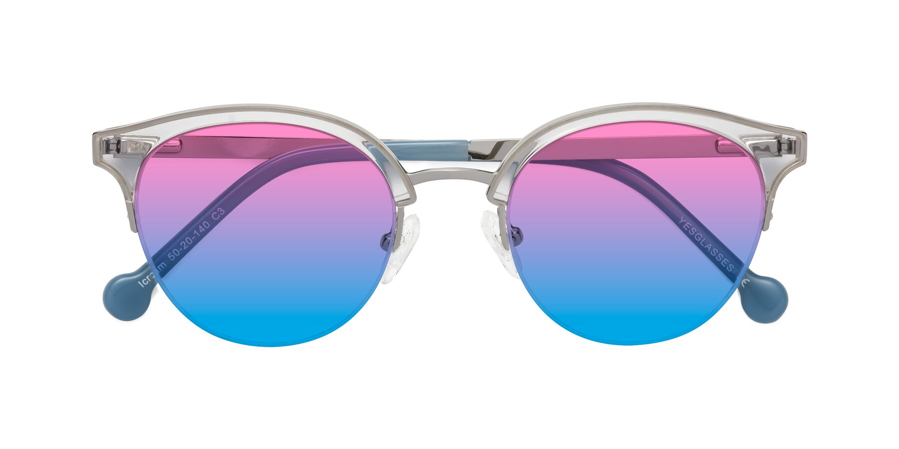 Folded Front of Icream in Clear-Silver with Pink / Blue Gradient Lenses