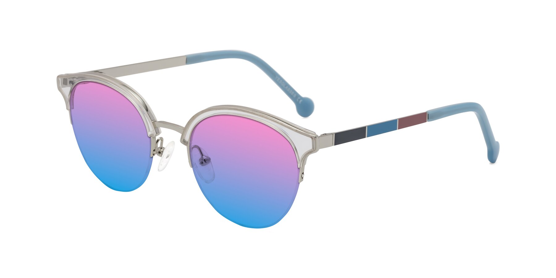 Angle of Icream in Clear-Silver with Pink / Blue Gradient Lenses