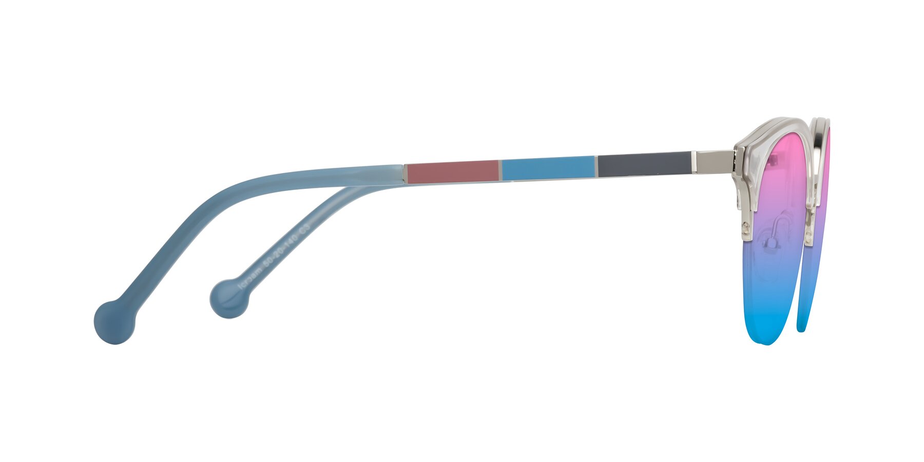 Side of Icream in Clear-Silver with Pink / Blue Gradient Lenses