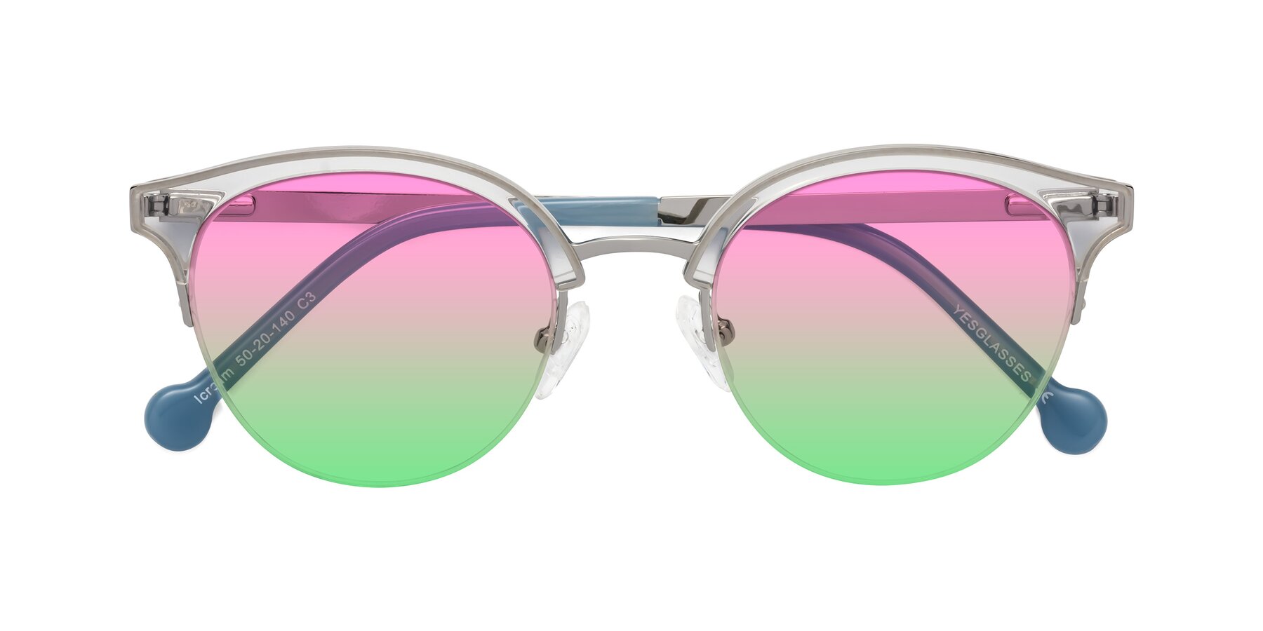 Folded Front of Icream in Clear-Silver with Pink / Green Gradient Lenses