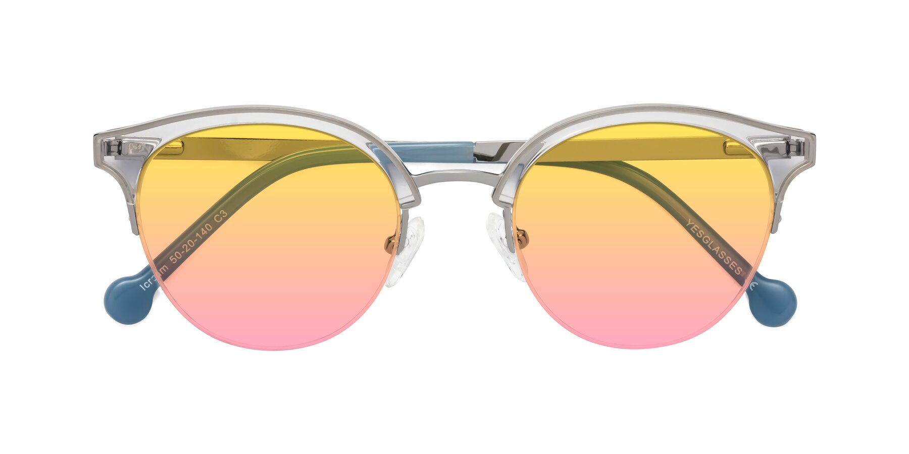 Folded Front of Icream in Clear-Silver with Yellow / Pink Gradient Lenses