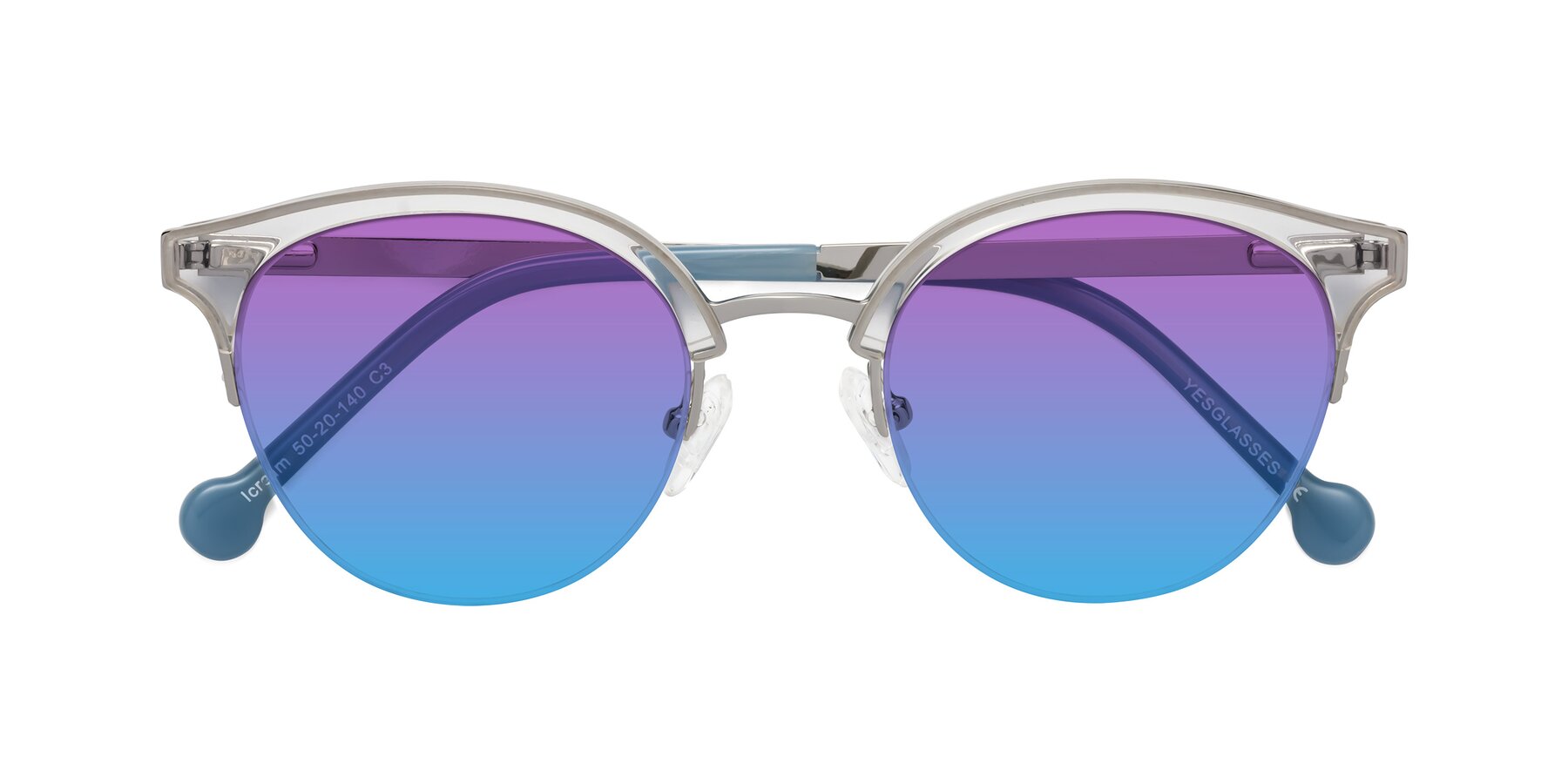 Folded Front of Icream in Clear-Silver with Purple / Blue Gradient Lenses