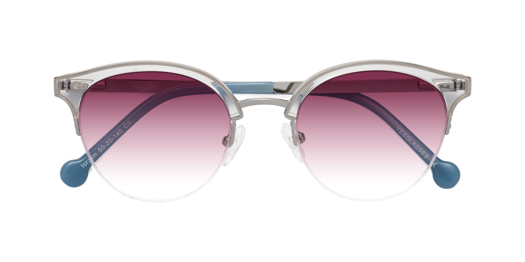 Folded Front of Icream in Clear-Silver with Wine Gradient Lenses