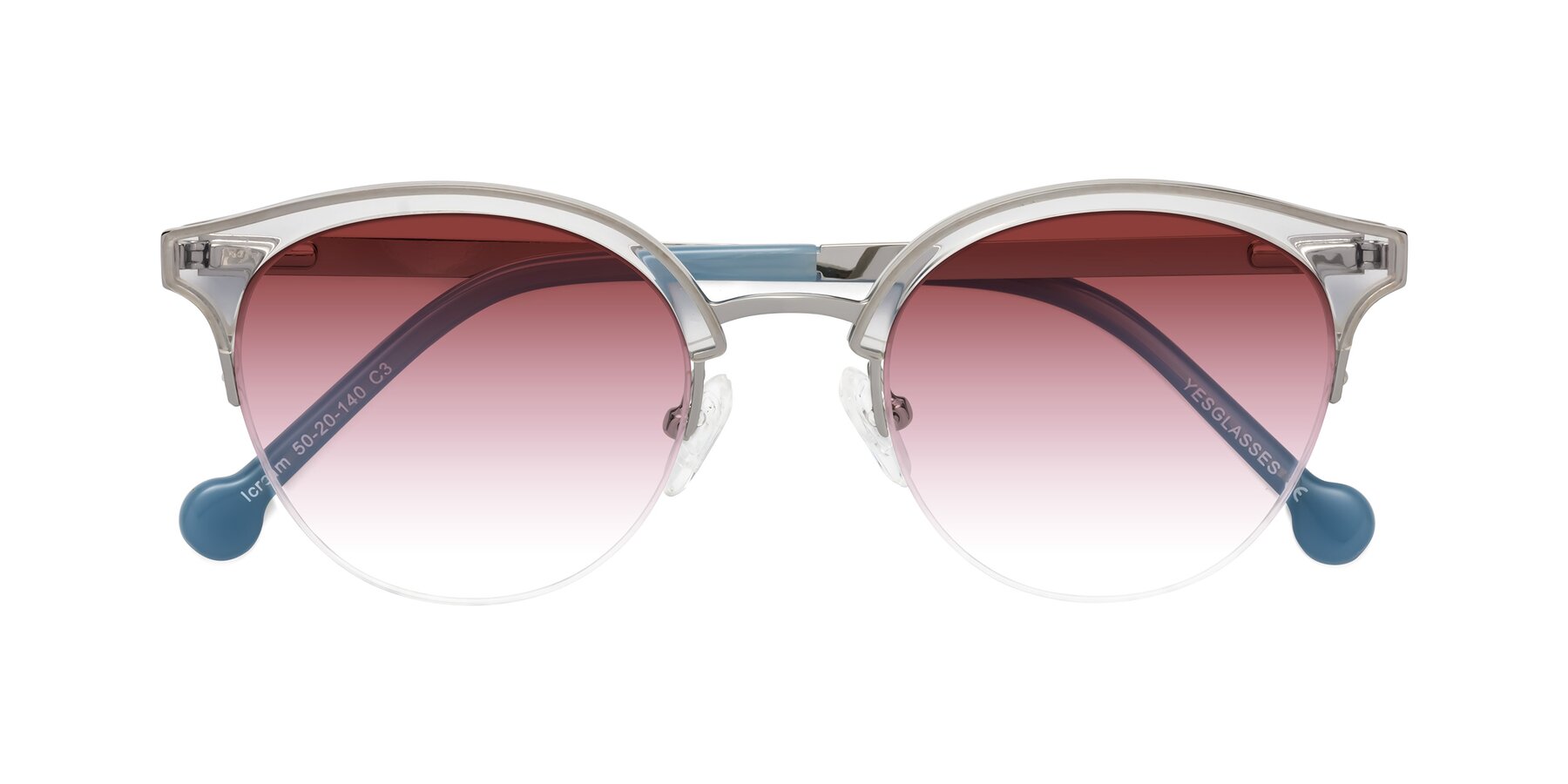 Folded Front of Icream in Clear-Silver with Garnet Gradient Lenses