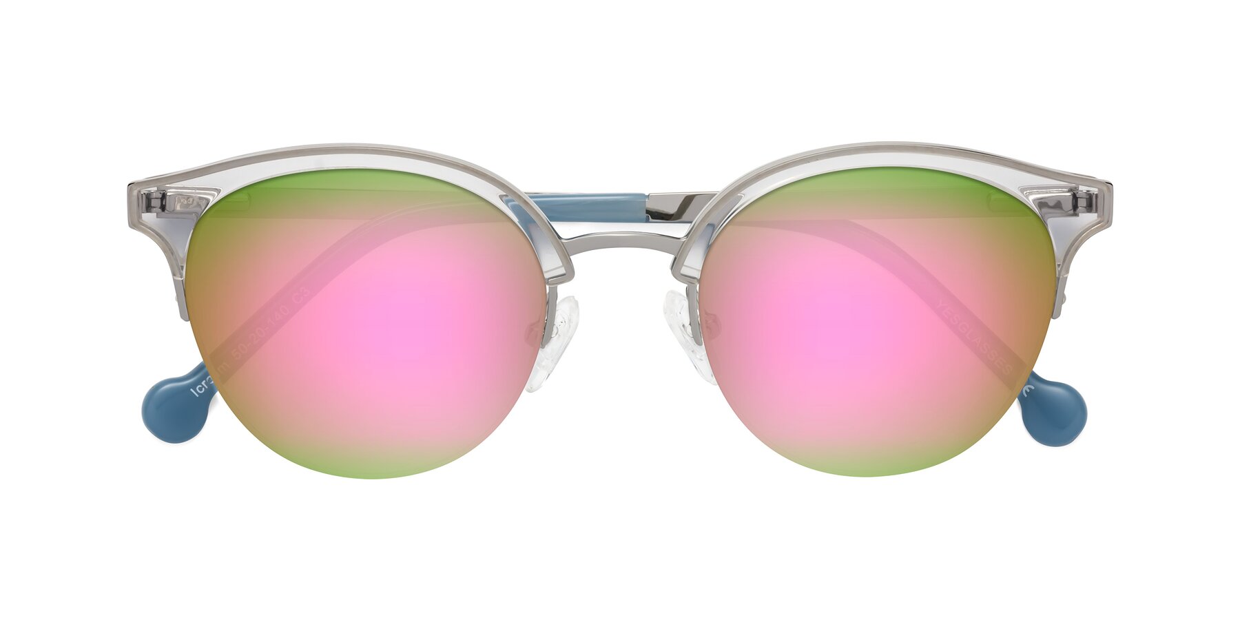 Folded Front of Icream in Clear-Silver with Pink Mirrored Lenses