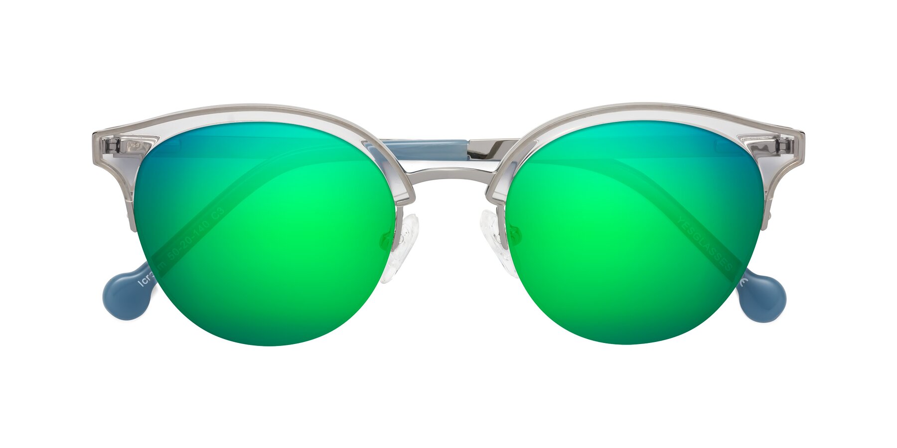 Folded Front of Icream in Clear-Silver with Green Mirrored Lenses