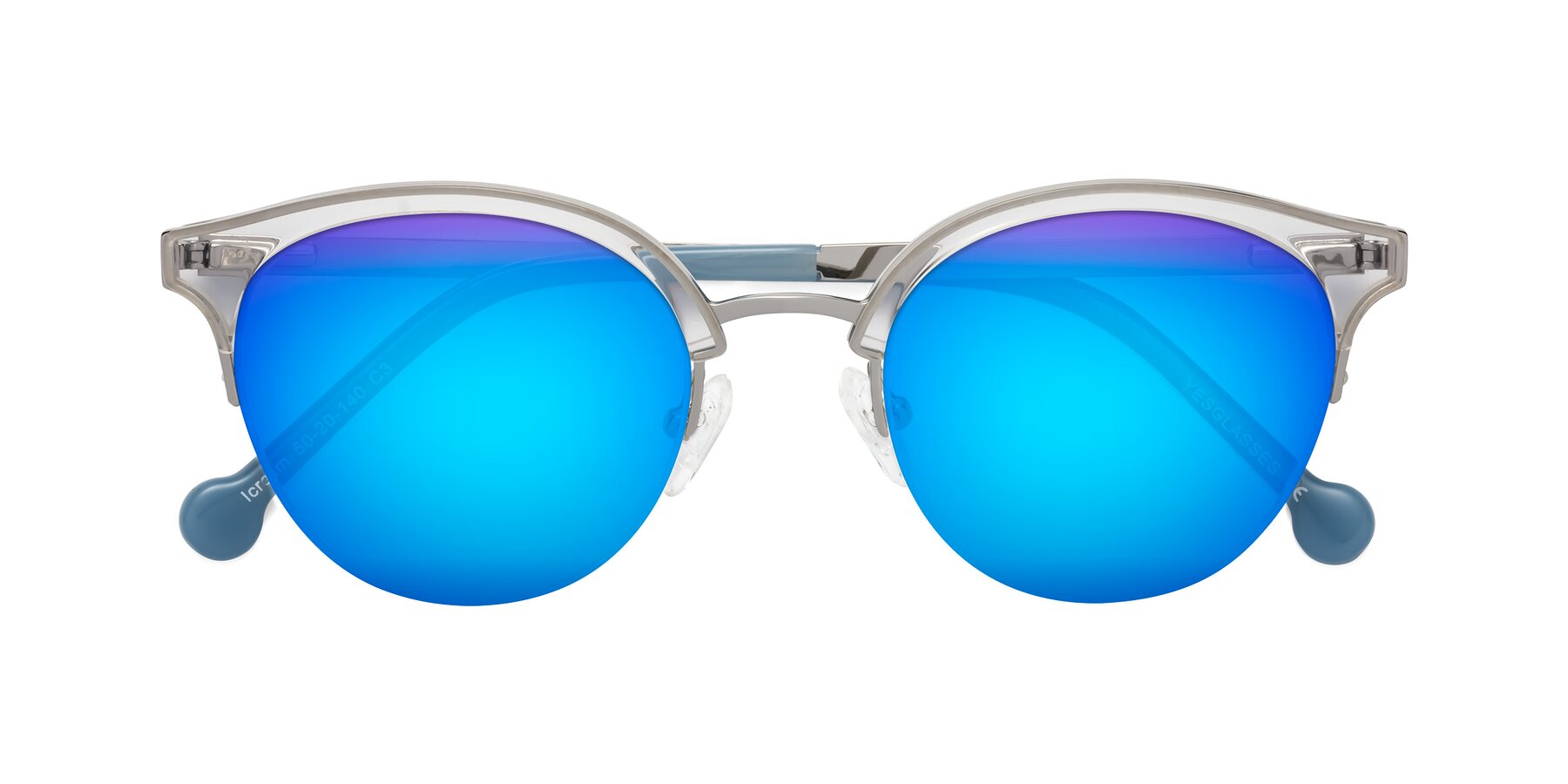 Folded Front of Icream in Clear-Silver with Blue Mirrored Lenses