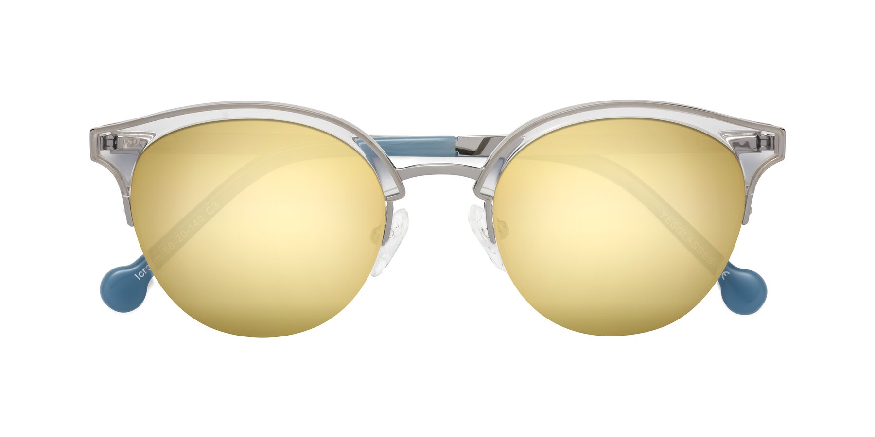 Folded Front of Icream in Clear-Silver with Gold Mirrored Lenses