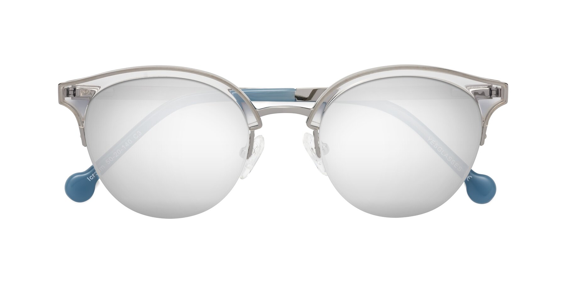 Folded Front of Icream in Clear-Silver with Silver Mirrored Lenses