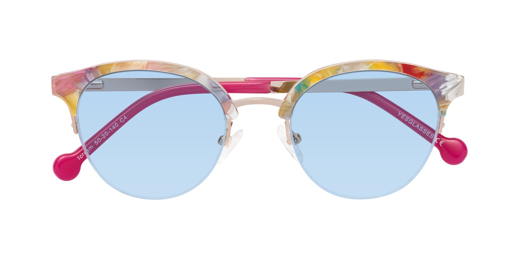 Folded Front of Icream in Fruit-Rose Gold with Light Blue Tinted Lenses