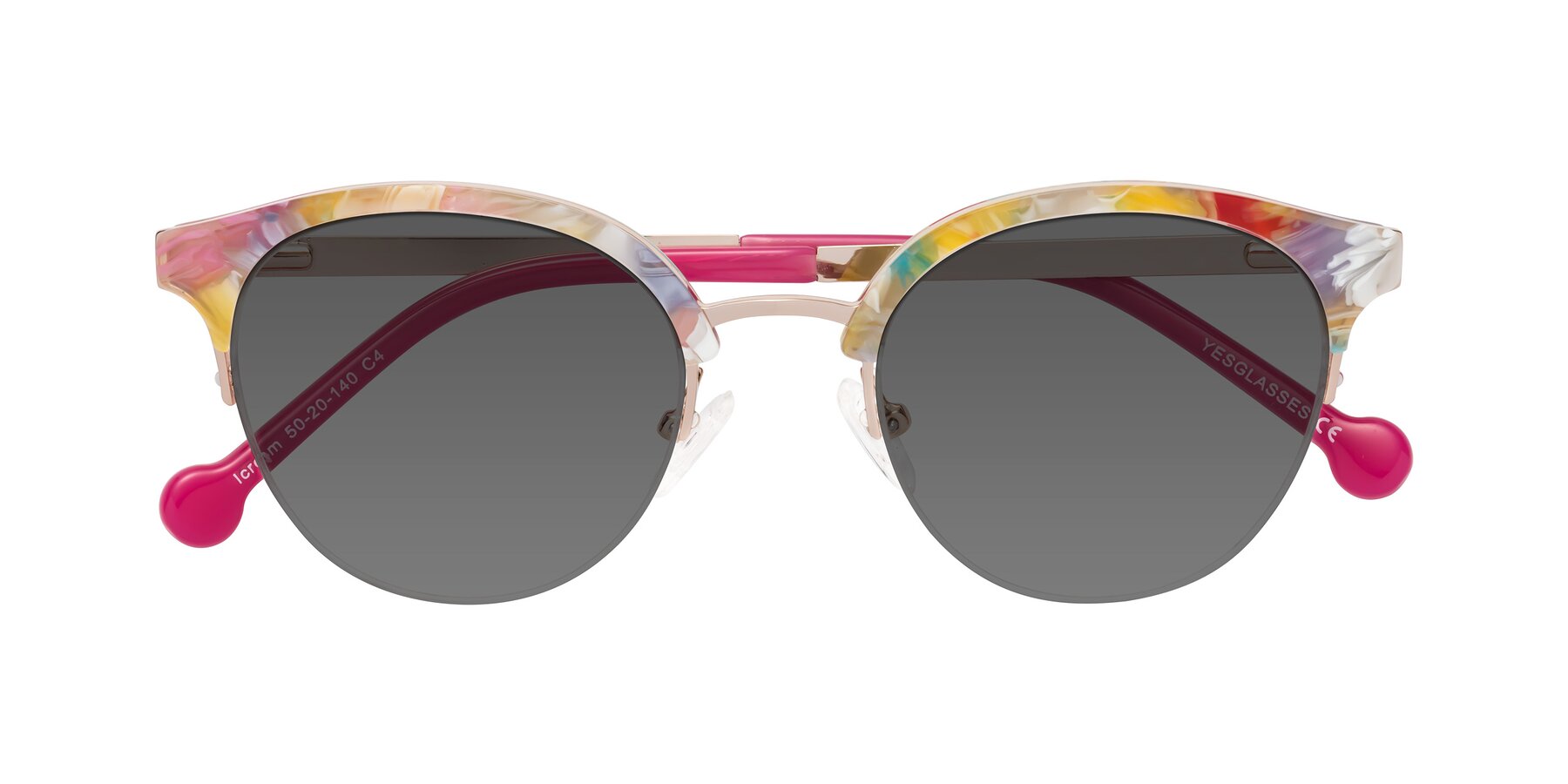 Folded Front of Icream in Fruit-Rose Gold with Medium Gray Tinted Lenses