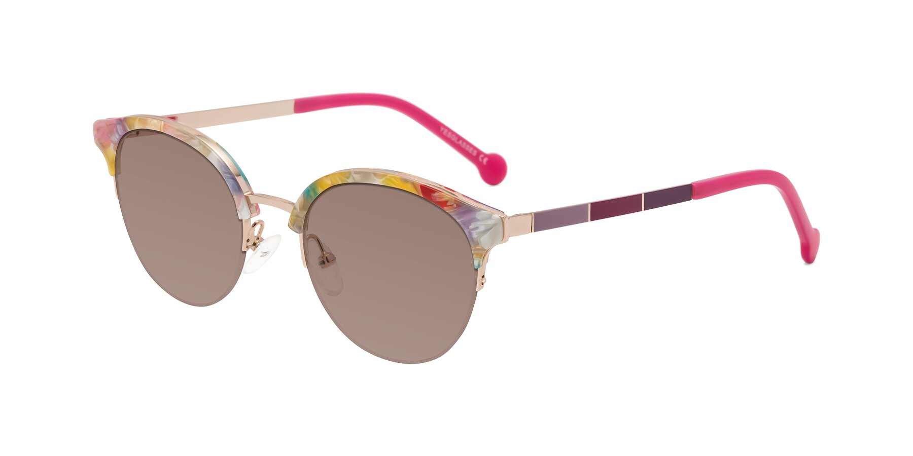 Angle of Icream in Fruit-Rose Gold with Medium Brown Tinted Lenses