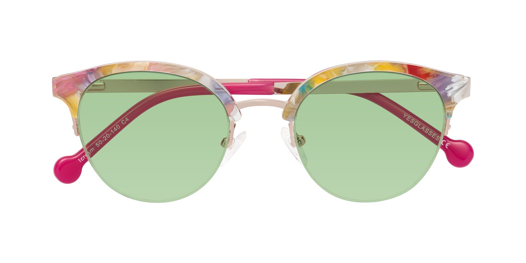 Folded Front of Icream in Fruit-Rose Gold with Medium Green Tinted Lenses