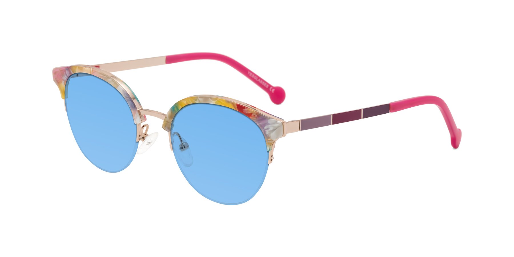 Angle of Icream in Fruit-Rose Gold with Medium Blue Tinted Lenses