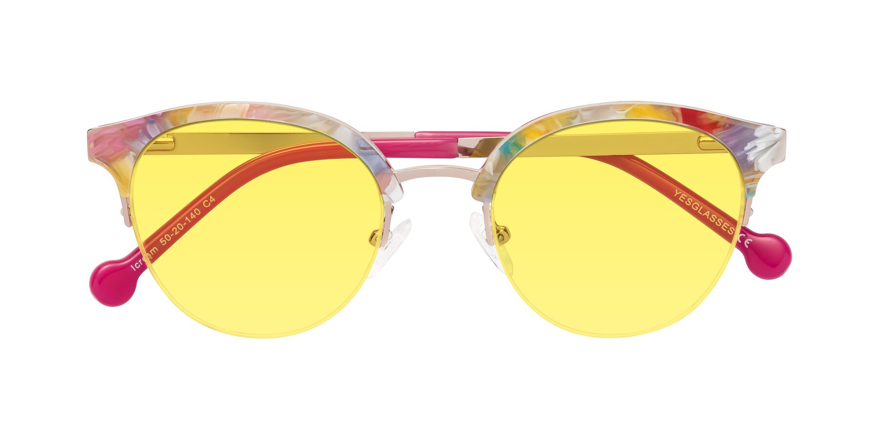 Folded Front of Icream in Fruit-Rose Gold with Medium Yellow Tinted Lenses