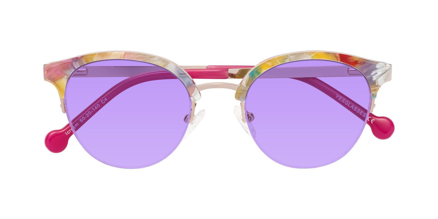 Folded Front of Icream in Fruit-Rose Gold with Medium Purple Tinted Lenses