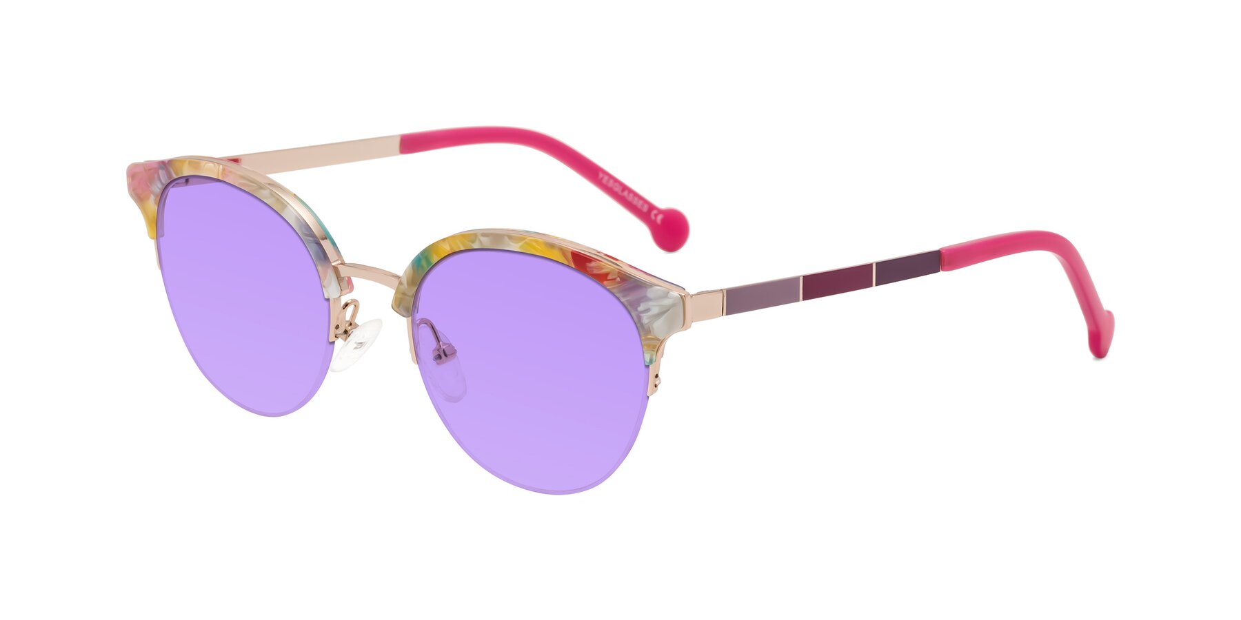 Angle of Icream in Fruit-Rose Gold with Medium Purple Tinted Lenses