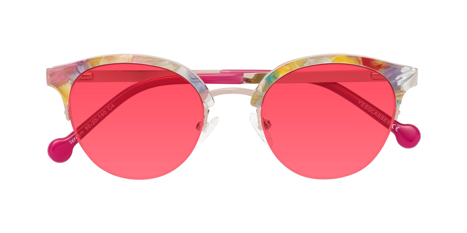 Folded Front of Icream in Fruit-Rose Gold with Red Tinted Lenses