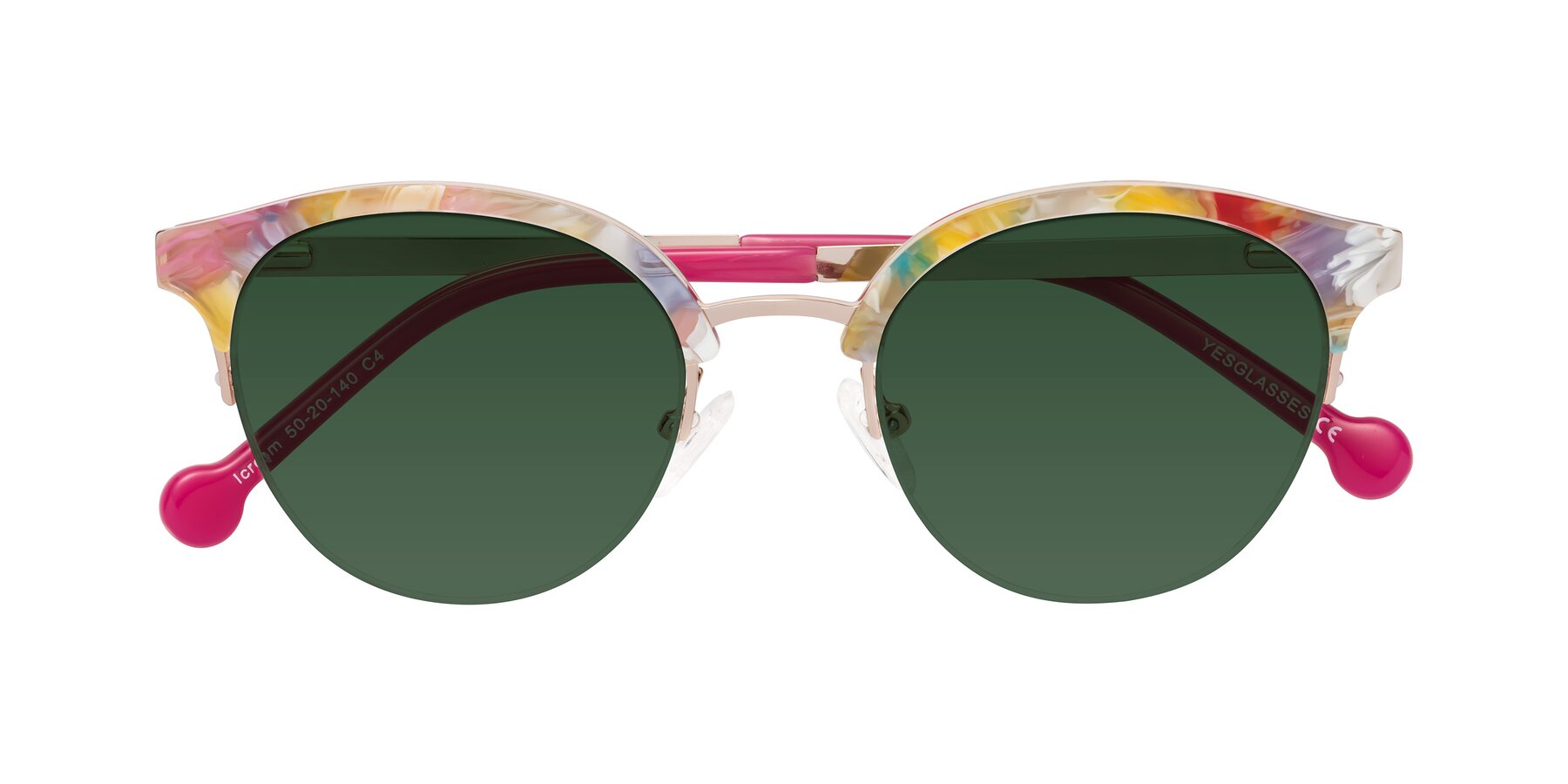 Folded Front of Icream in Fruit-Rose Gold with Green Tinted Lenses