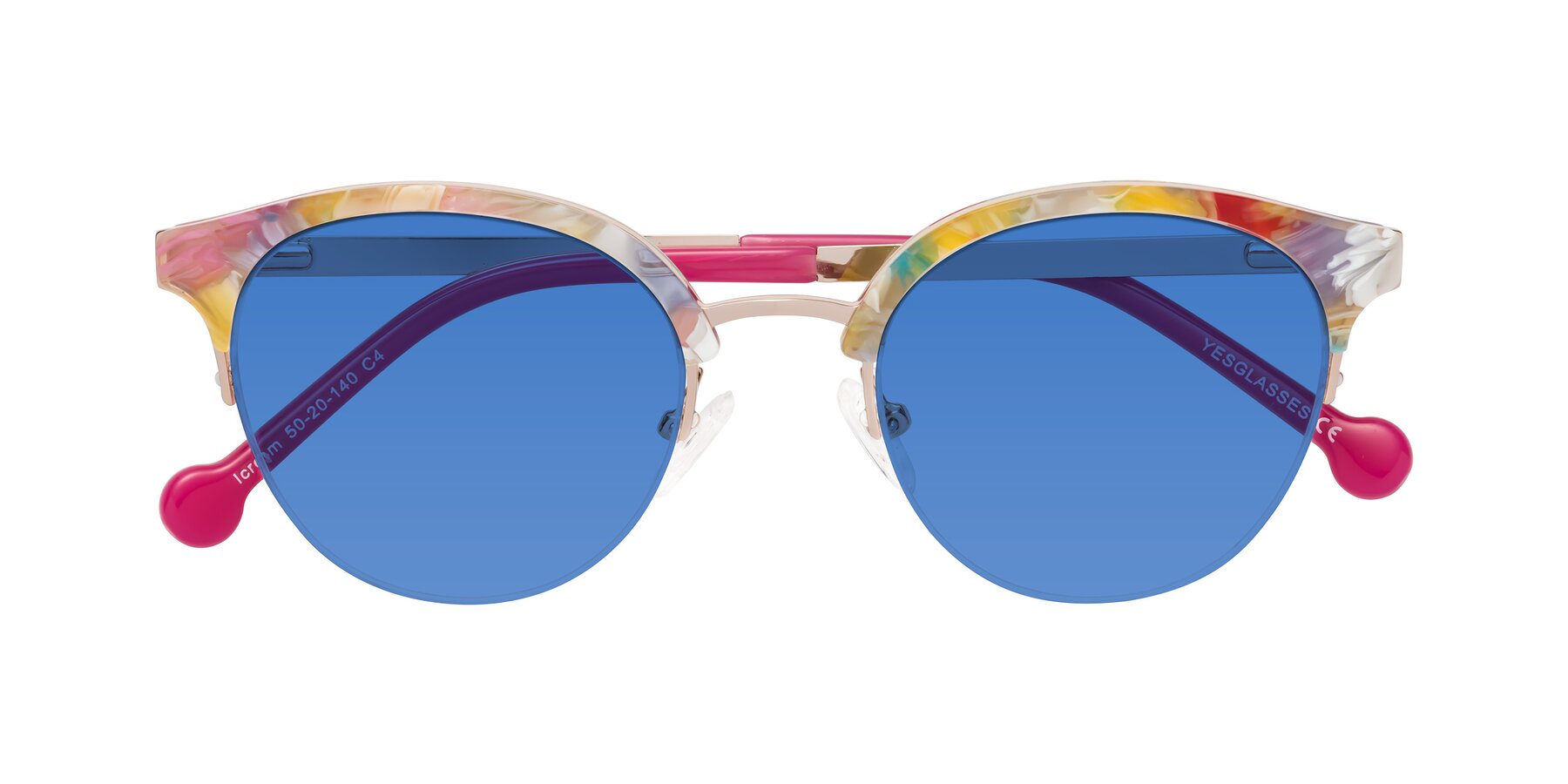 Folded Front of Icream in Fruit-Rose Gold with Blue Tinted Lenses