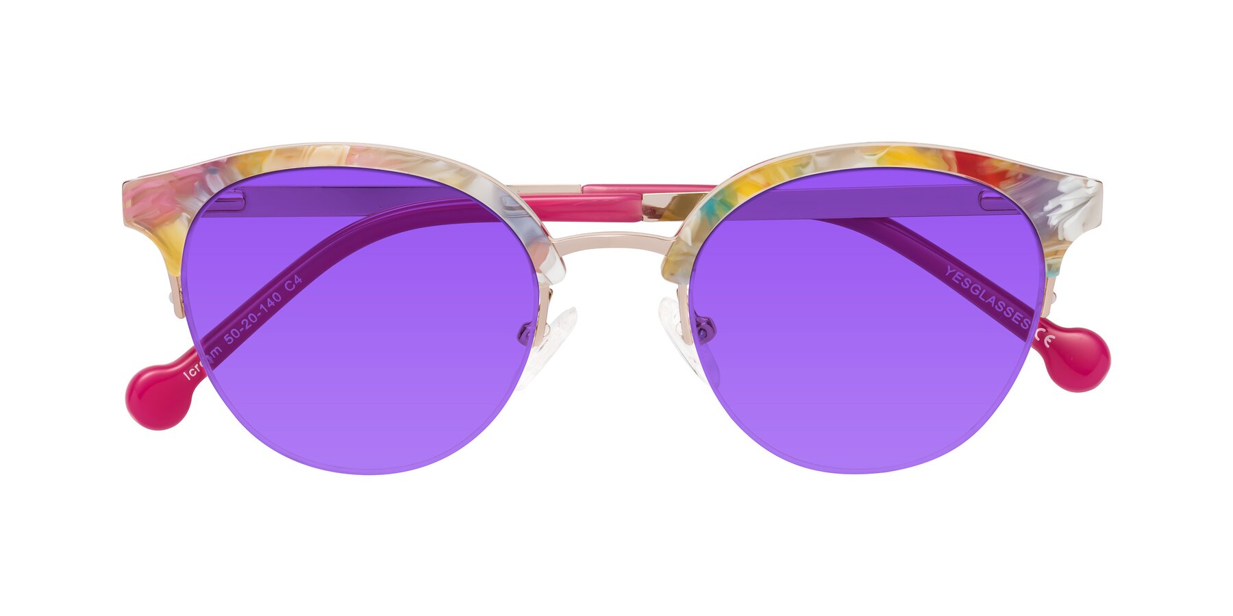 Folded Front of Icream in Fruit-Rose Gold with Purple Tinted Lenses