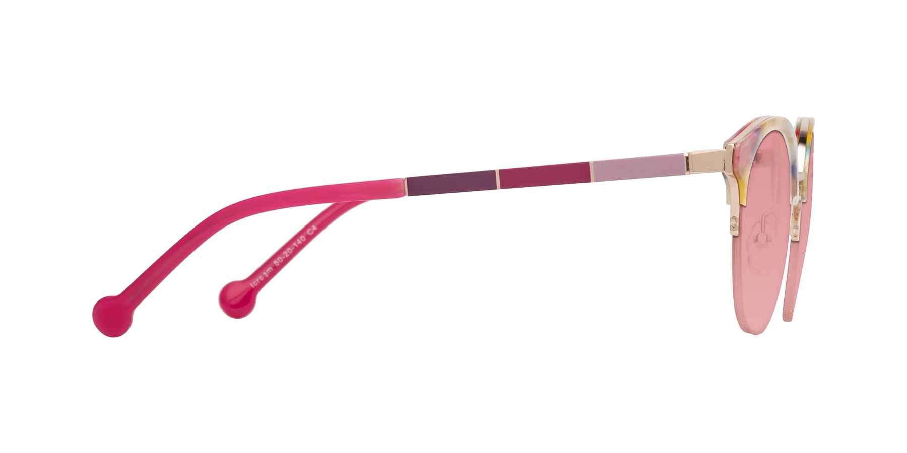 Side of Icream in Fruit-Rose Gold with Medium Garnet Tinted Lenses