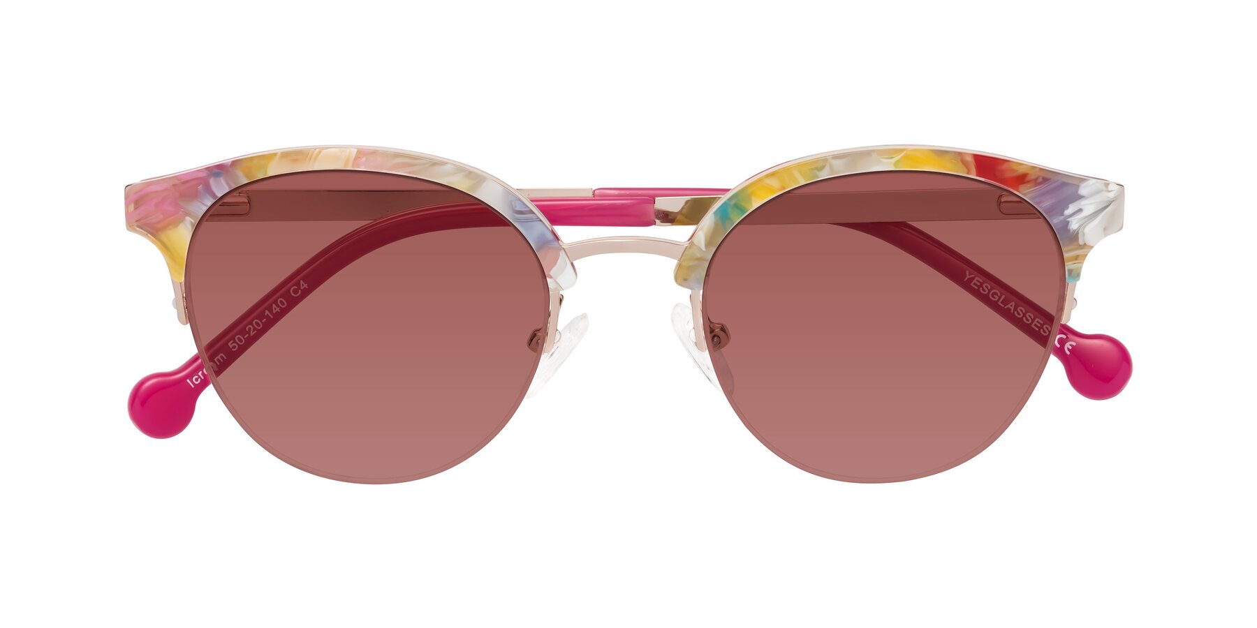 Folded Front of Icream in Fruit-Rose Gold with Garnet Tinted Lenses