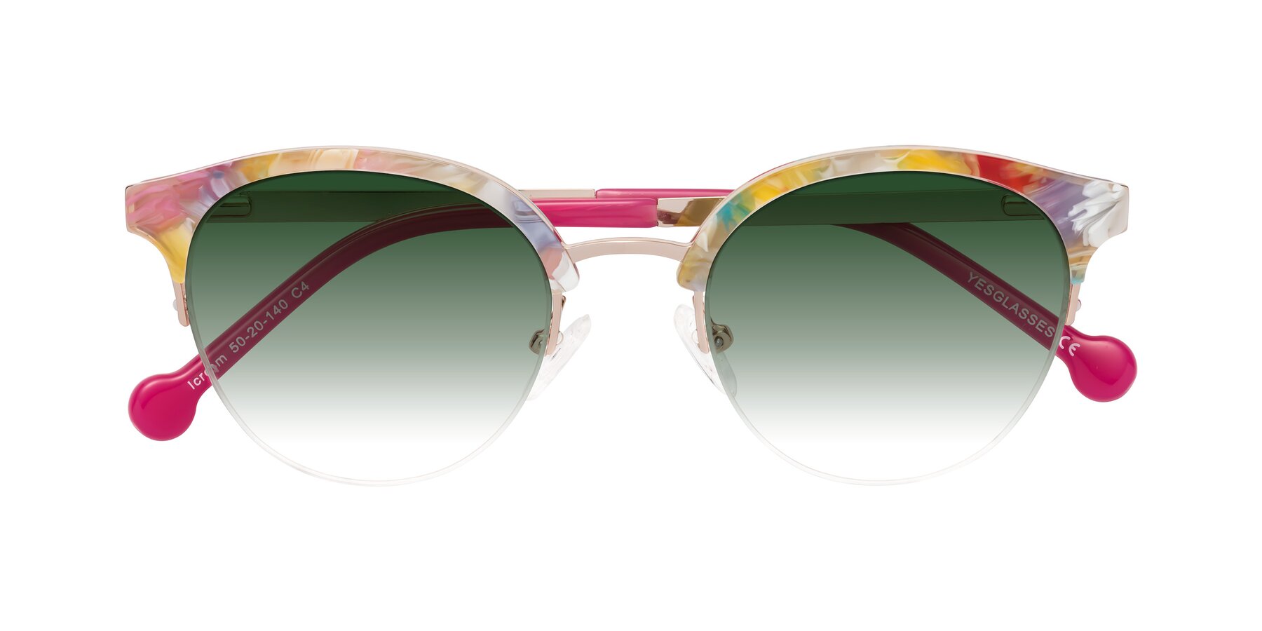 Folded Front of Icream in Fruit-Rose Gold with Green Gradient Lenses