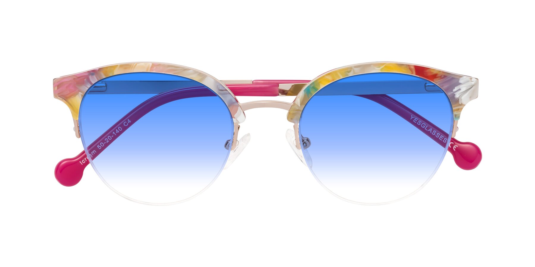 Folded Front of Icream in Fruit-Rose Gold with Blue Gradient Lenses