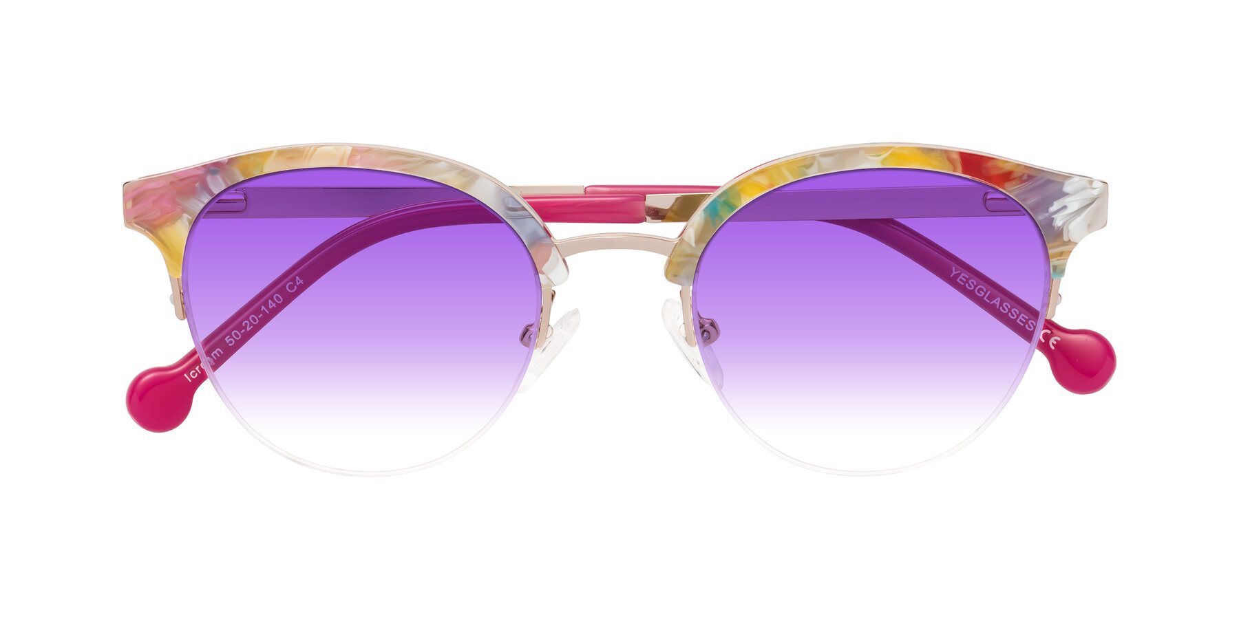 Folded Front of Icream in Fruit-Rose Gold with Purple Gradient Lenses