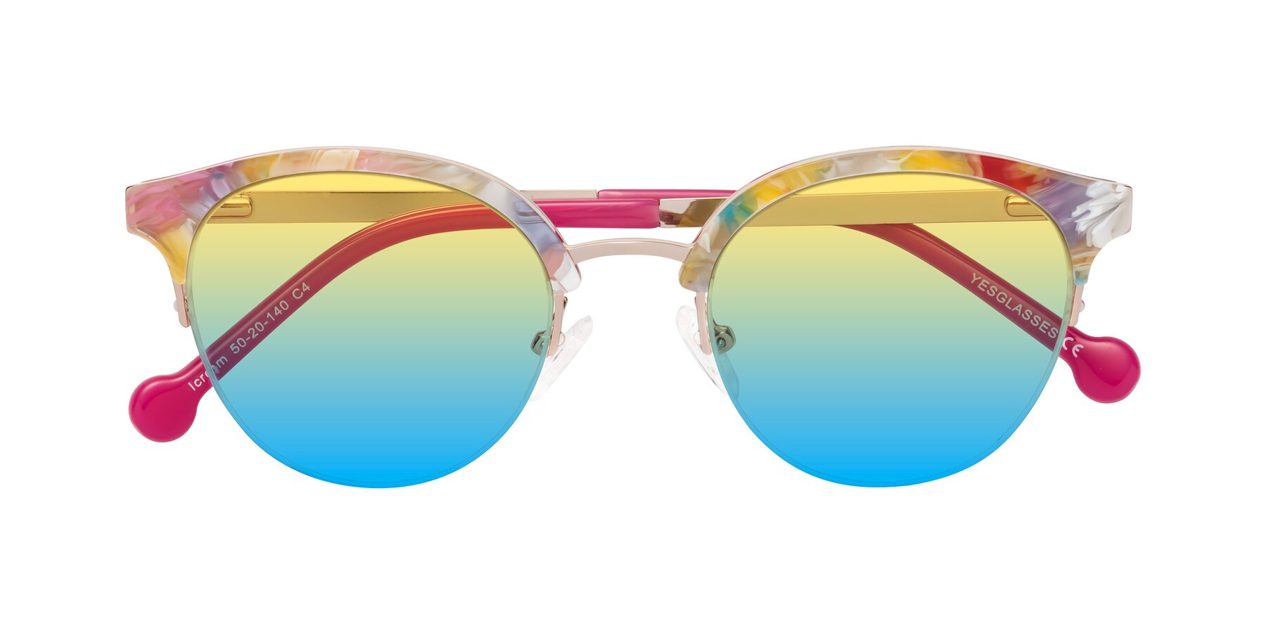 Folded Front of Icream in Fruit-Rose Gold with Yellow / Blue Gradient Lenses