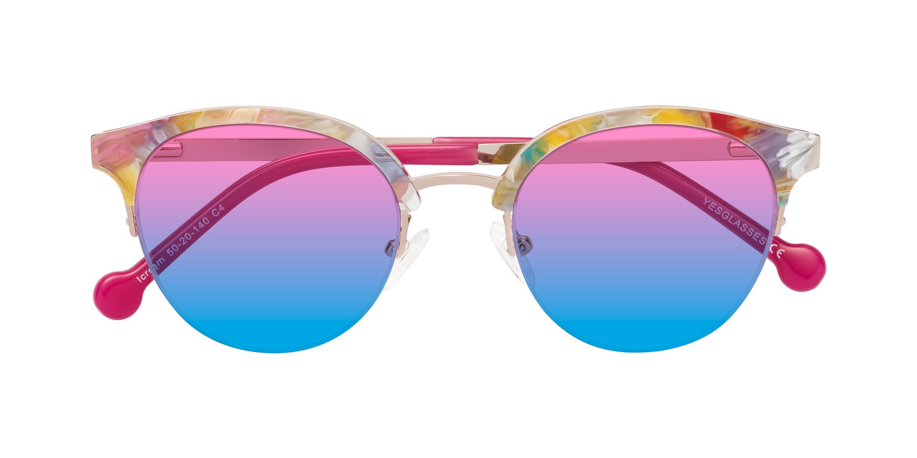 Folded Front of Icream in Fruit-Rose Gold with Pink / Blue Gradient Lenses