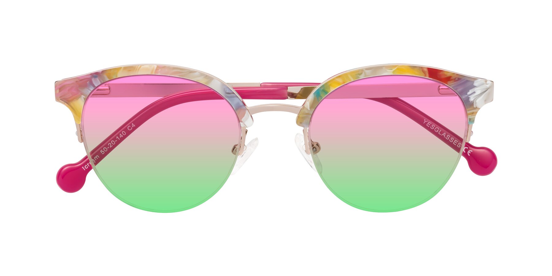 Folded Front of Icream in Fruit-Rose Gold with Pink / Green Gradient Lenses