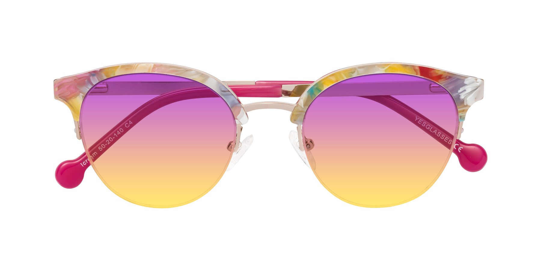 Folded Front of Icream in Fruit-Rose Gold with Purple / Yellow Gradient Lenses