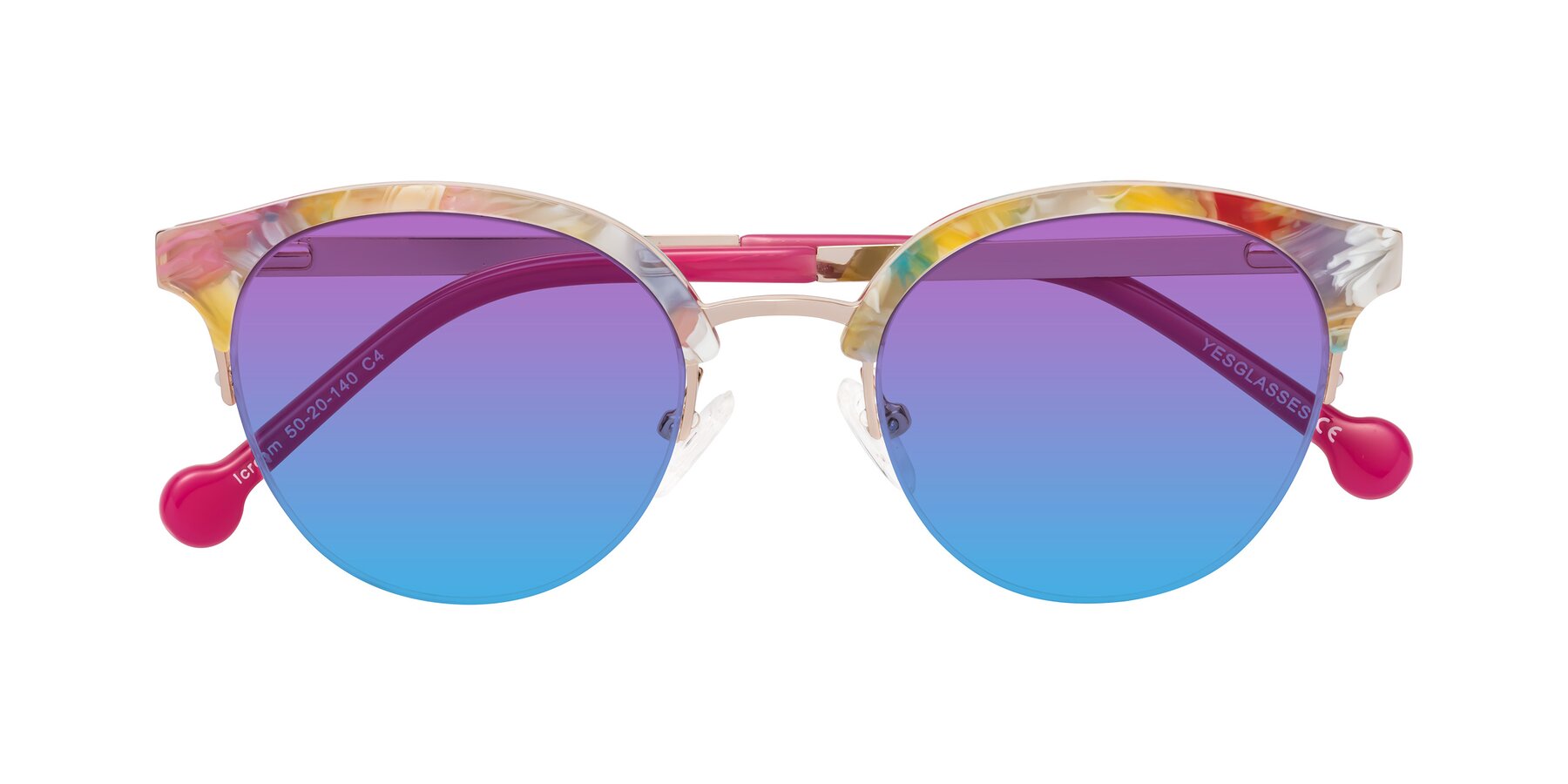 Folded Front of Icream in Fruit-Rose Gold with Purple / Blue Gradient Lenses