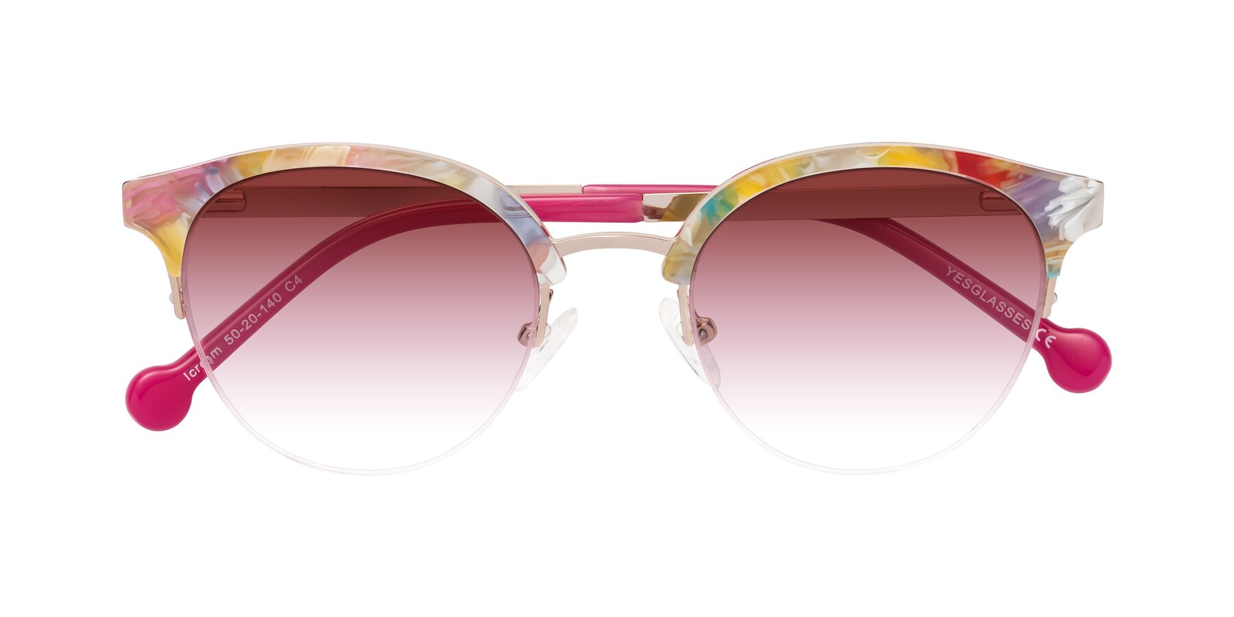 Folded Front of Icream in Fruit-Rose Gold with Garnet Gradient Lenses