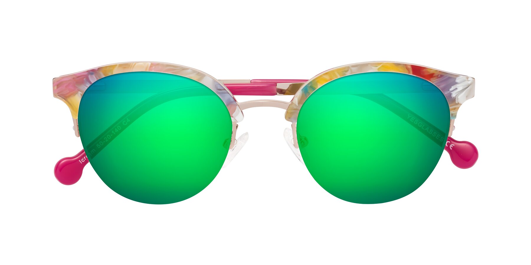 Folded Front of Icream in Fruit-Rose Gold with Green Mirrored Lenses