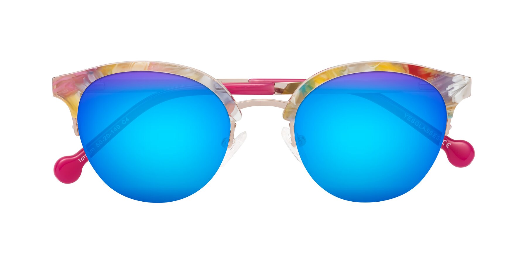 Folded Front of Icream in Fruit-Rose Gold with Blue Mirrored Lenses