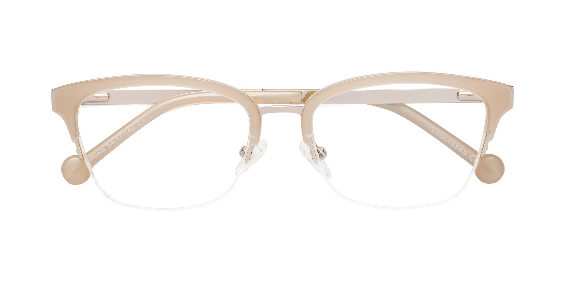 Folded Front of Jewels in Beige-Gold with Clear Reading Eyeglass Lenses