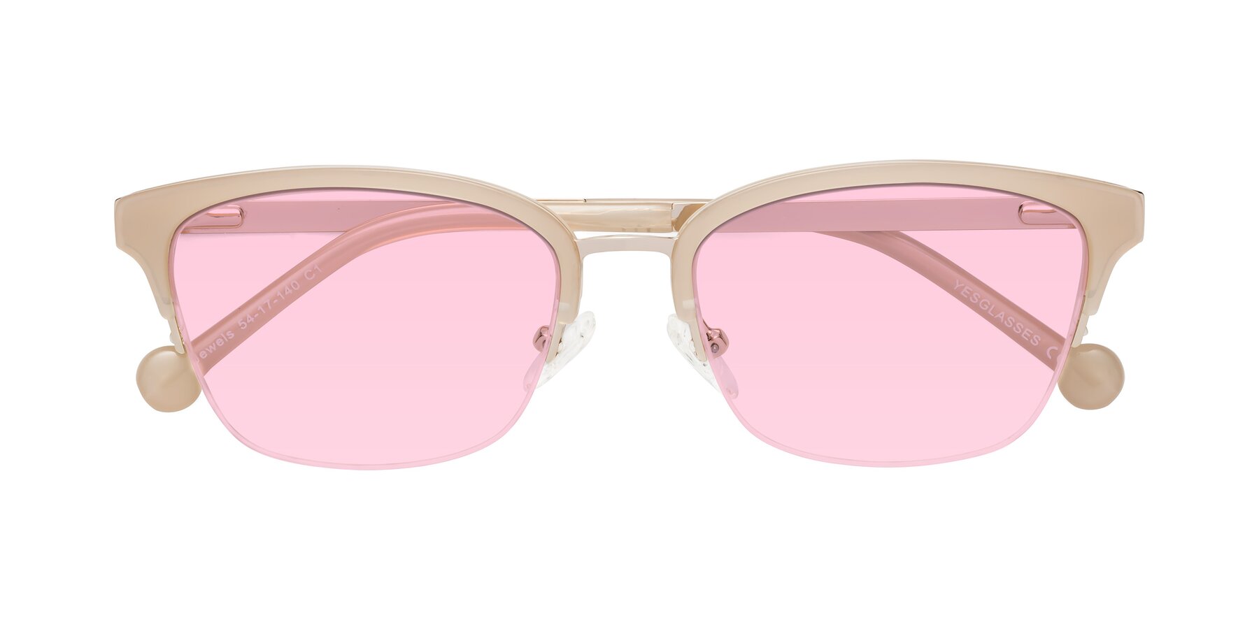 Folded Front of Jewels in Beige-Gold with Light Pink Tinted Lenses