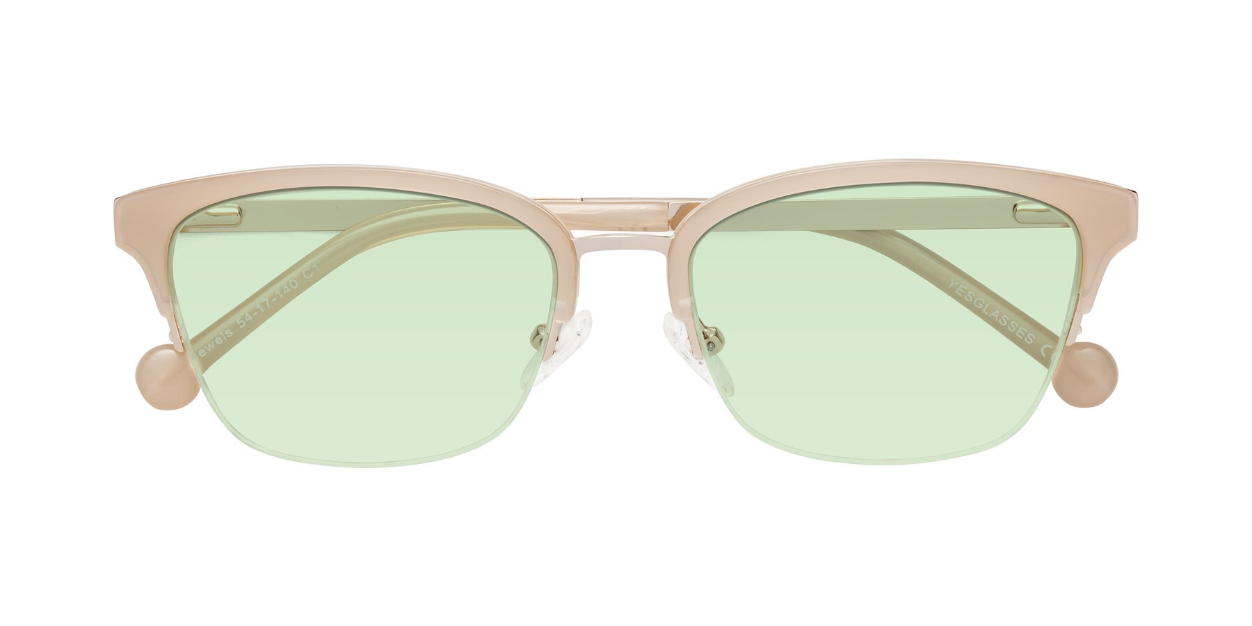 Folded Front of Jewels in Beige-Gold with Light Green Tinted Lenses