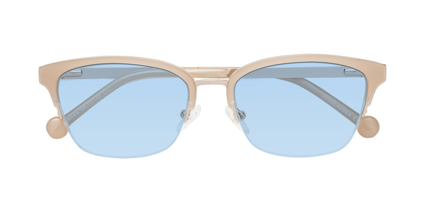 Folded Front of Jewels in Beige-Gold with Light Blue Tinted Lenses