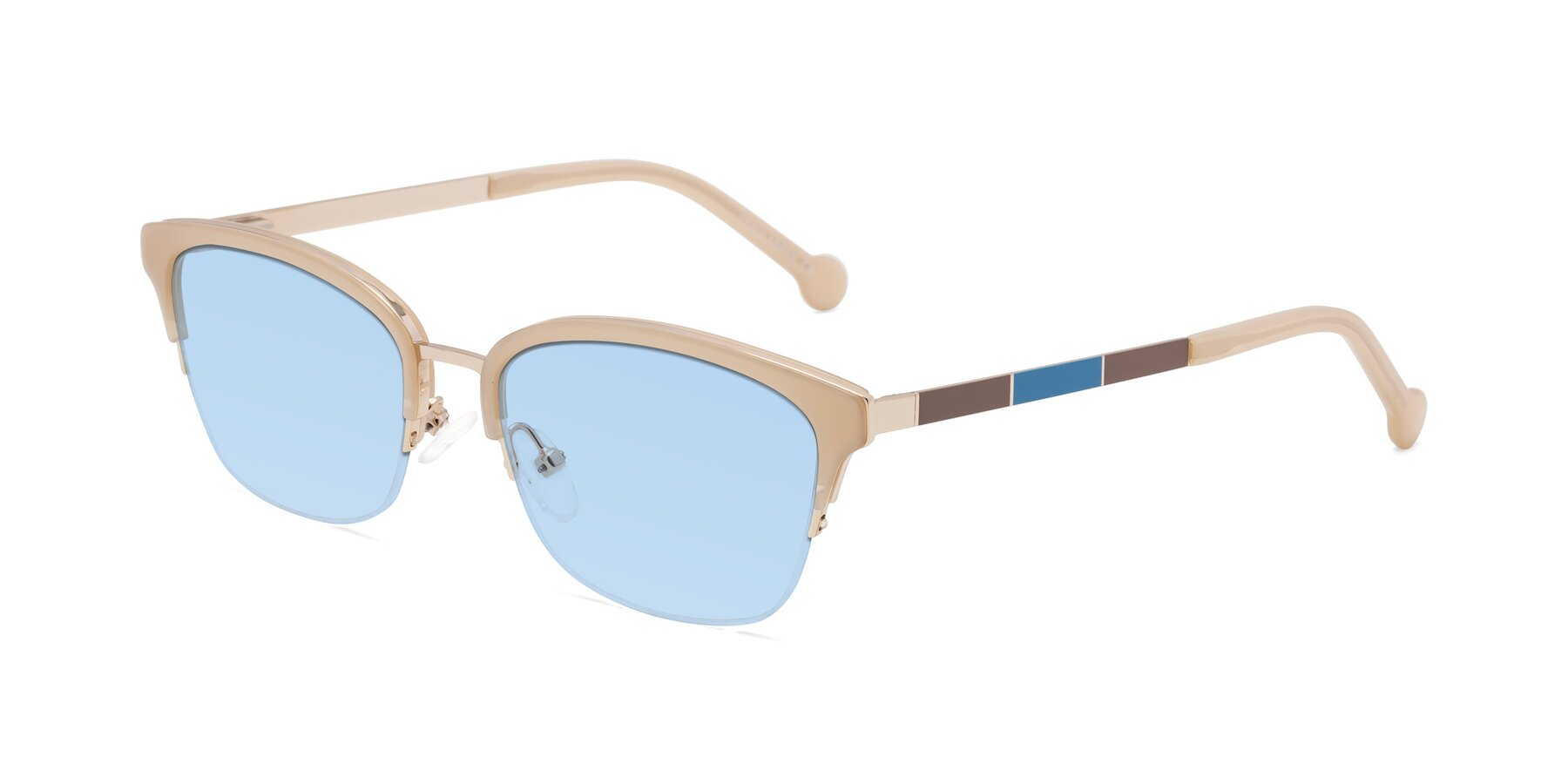 Angle of Jewels in Beige-Gold with Light Blue Tinted Lenses