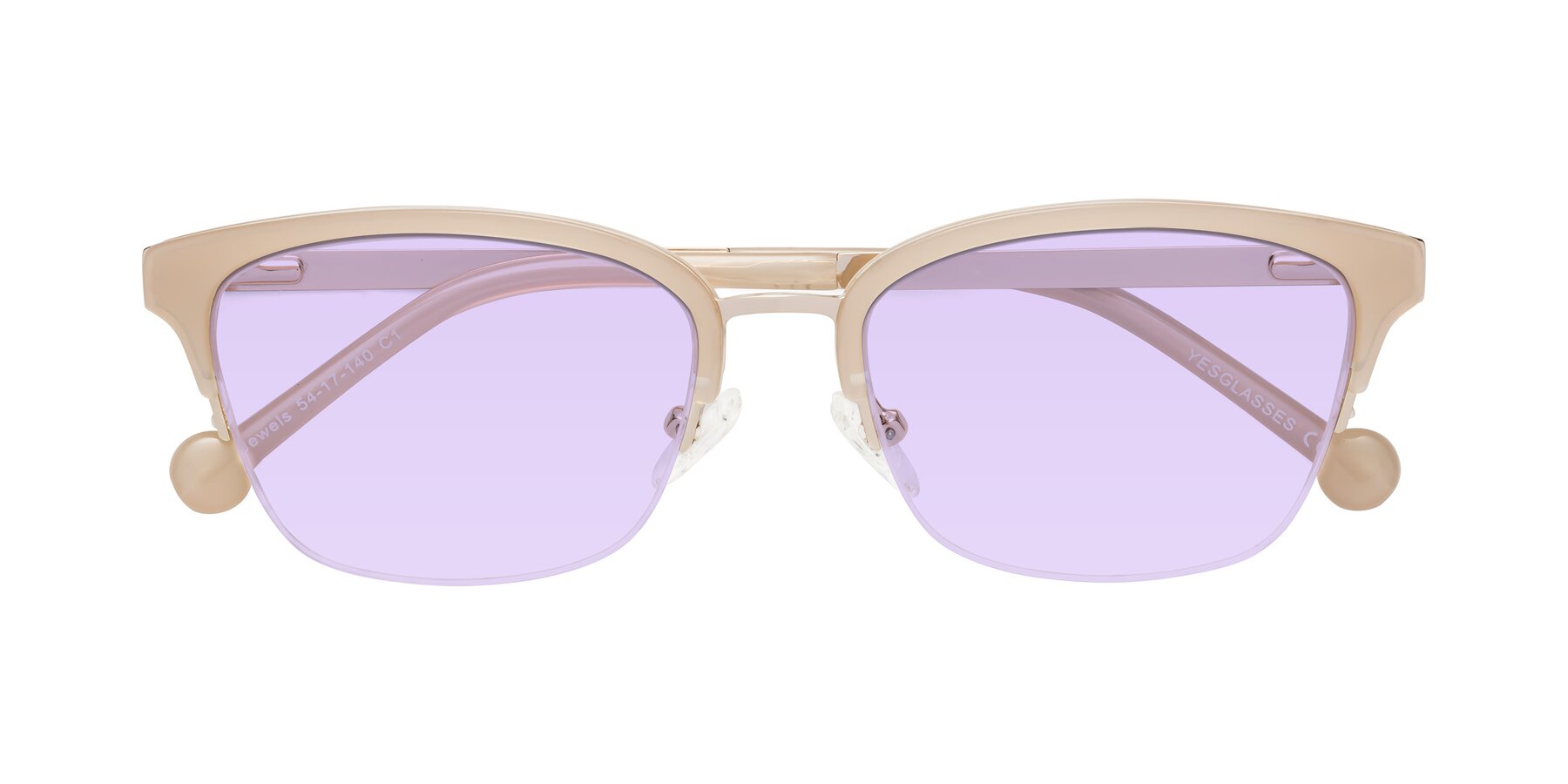 Folded Front of Jewels in Beige-Gold with Light Purple Tinted Lenses