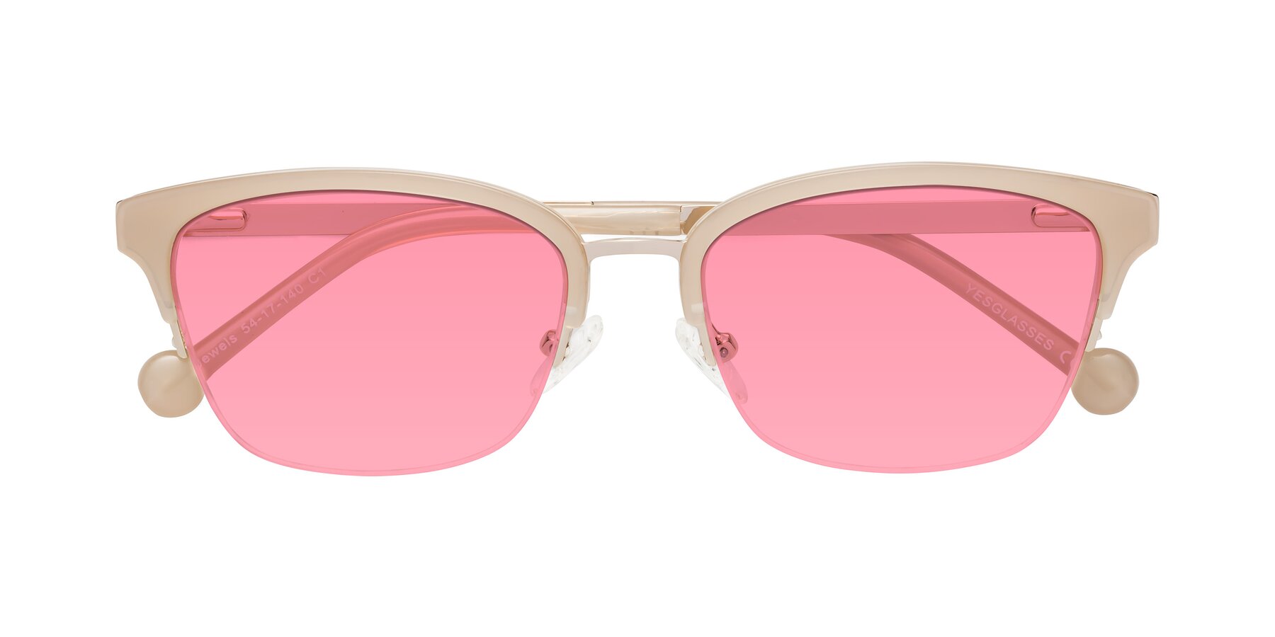 Folded Front of Jewels in Beige-Gold with Pink Tinted Lenses